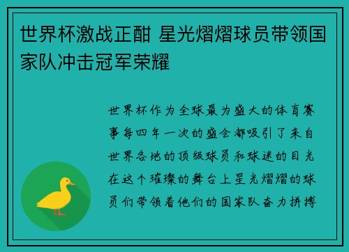 世界杯激战正酣 星光熠熠球员带领国家队冲击冠军荣耀